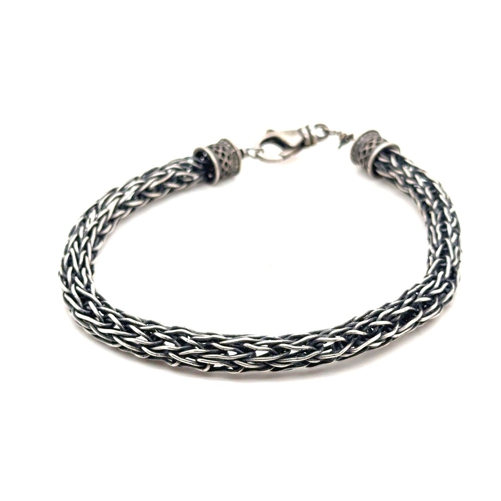 Vintage Bali Wheat Chain Bracelet Oxidized Silver Tone Woven Braid 8.5 Inch